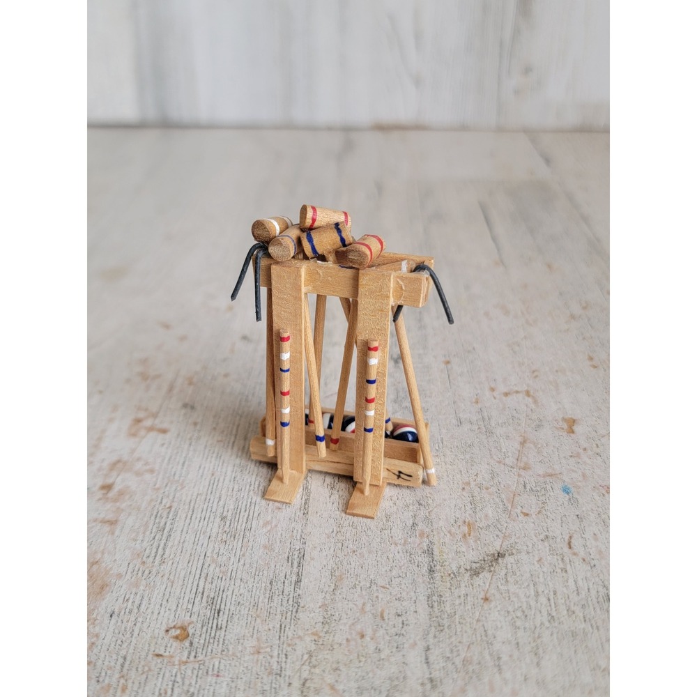 Miniature vintage dollhouse croquette wood game polo set unique accessory